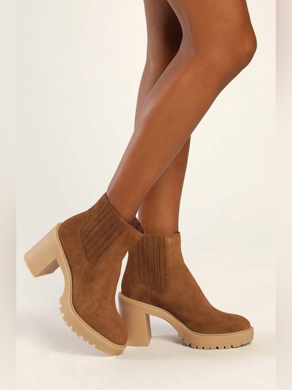 Dolce Vita Caster H2O Camel Brown Suede Platform Ankle Boots Size 9